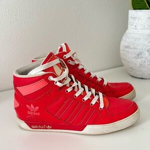 Women High Top Adidas Sneakers Size 7.5 bright color red pink